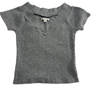 American Eagle Outfitters Y2K Ribbed Floral Stretch Crop Top Gray Blue Size S